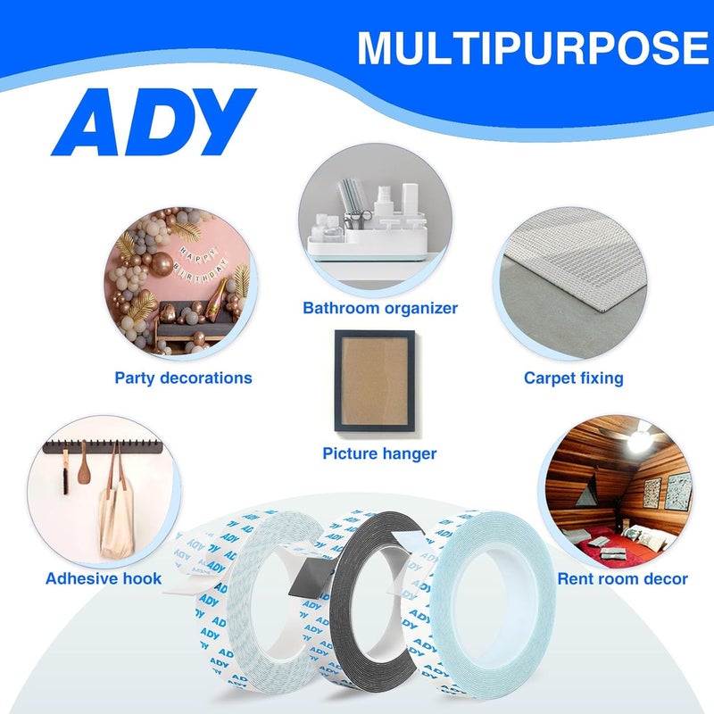 ADY Removable Double Sided Tape Heavy Duty 1in x 20ft,Clear Nano Adhesive Mounting Tape for Walls,Damage Free Picture Hanging Adhesive Strips for Rent Room, Poster Stick Transparent Tape - Image 5